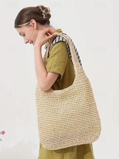 Women's Handmade Woven Straw Shoulder Bag – Large Boho Beach Tote for Summer Travel, Vacation and Casual Outfits